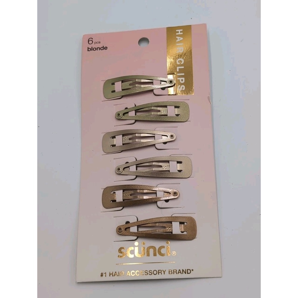 Scunci hair barrettes Gold ( 6 pcs ) Women Girl clips 1 7/8" snap